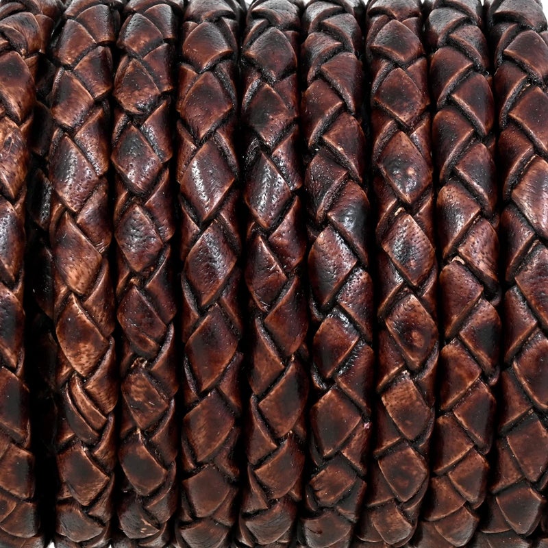 GENIQUE Real/Genuine Round Braided Leather Cord String Rope Folded, Leather Rope for Crafts, Jewelry Making, Necklace, Bracelets (5 Metres) (5mm, Antique Brown Distressed) - Image 4