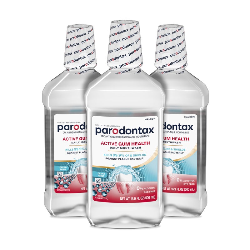 Parodontax Active Gum Health Mouthwash, Antiplaque and Antigingivitis Gum Mouthwash, Clear Mint, 16.9 Fl Oz x 3 - Image 1