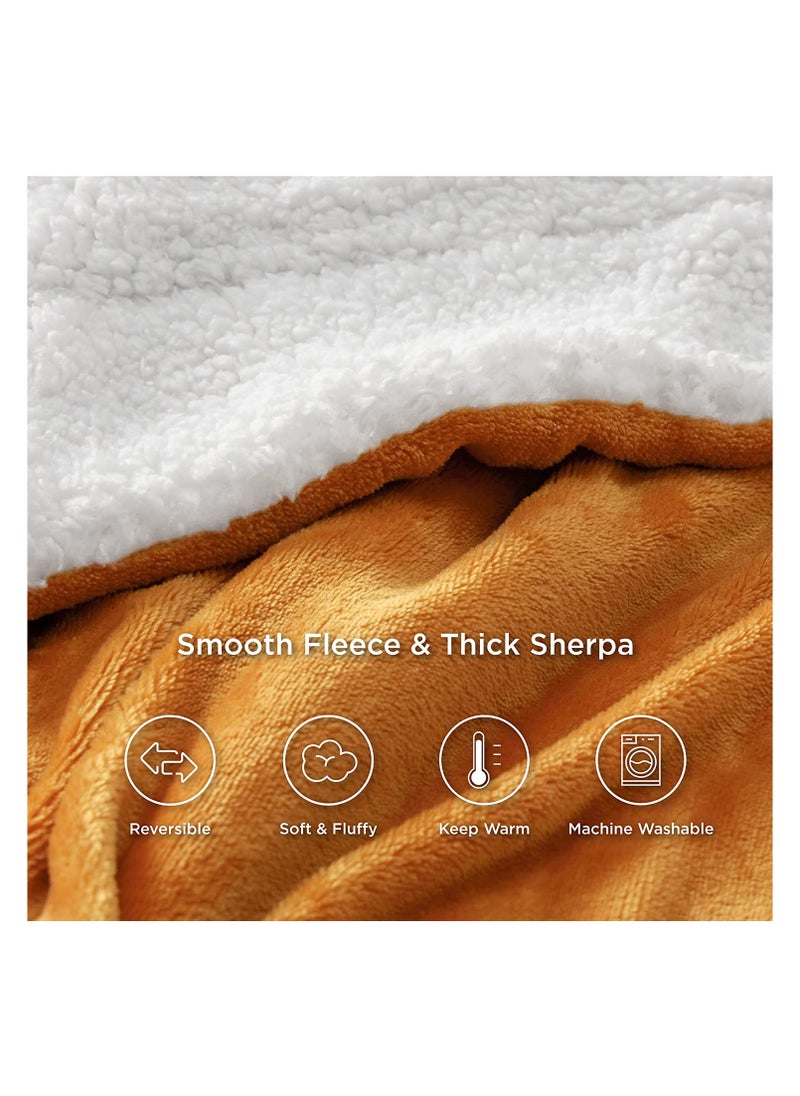 Fabienne Soft Sheep Reversible Sherpa Blanket Super King Size for Bed Throw Sofa Travel Flannel Blanket Golden Beige 220x240cm  - Image 4
