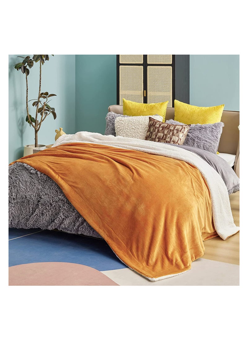 Fabienne Soft Sheep Reversible Sherpa Blanket Super King Size for Bed Throw Sofa Travel Flannel Blanket Golden Beige 220x240cm  - Image 2