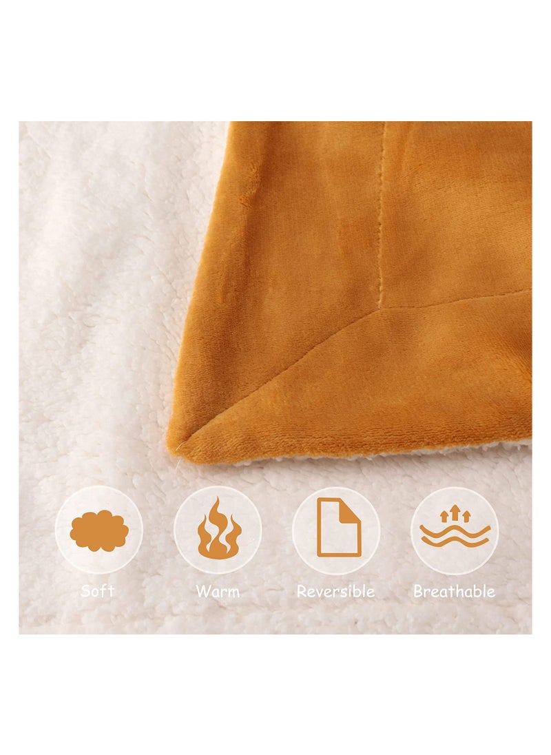 Fabienne Soft Sheep Reversible Sherpa Blanket Super King Size for Bed Throw Sofa Travel Flannel Blanket Golden Beige 220x240cm  - Image 3