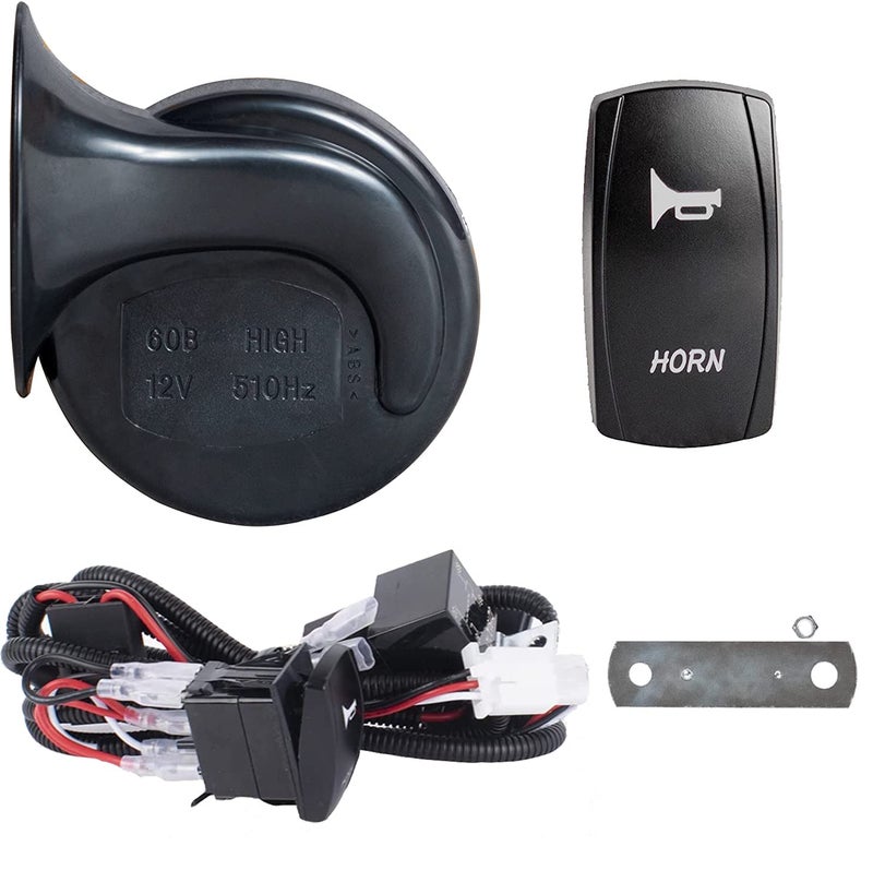 12V Universal UTV Horn Kit with Blue Rocker Switch Compatible with Polaris Ranger RZR Kawasaki etc