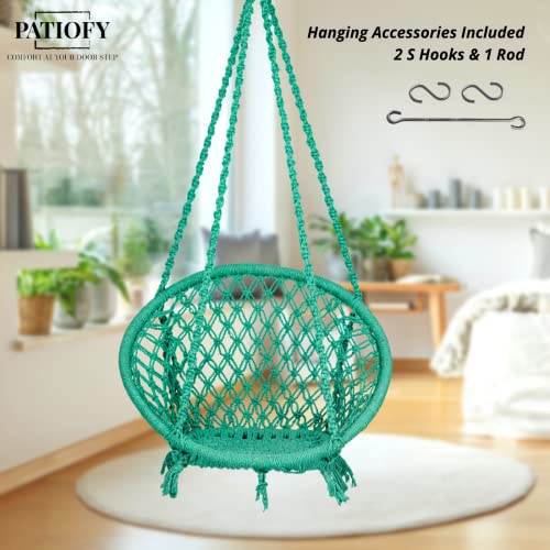 Patiofy Round Cotton Home Swing for Adults & Kids/Jhula Swing for Balcony, Indoor, Outdoor, Garden/Capacity Upto 120Kgs/ Includes Free Hanging Accessories/Handmade Hammock Hanging Swing Chair-Green - Image 2