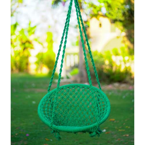 Patiofy Round Cotton Home Swing for Adults & Kids/Jhula Swing for Balcony, Indoor, Outdoor, Garden/Capacity Upto 120Kgs/ Includes Free Hanging Accessories/Handmade Hammock Hanging Swing Chair-Green - Image 5