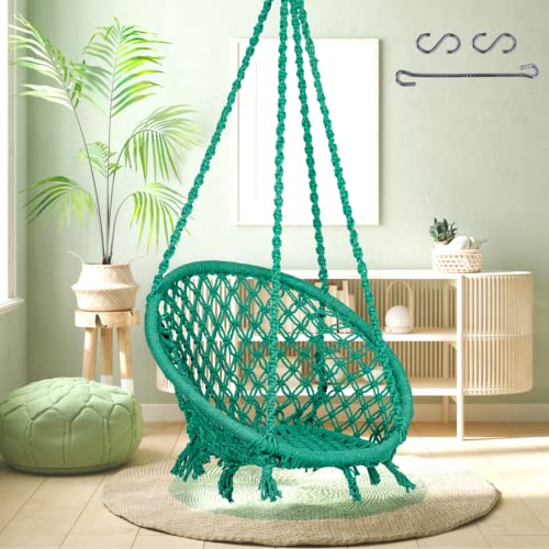 Patiofy Round Cotton Home Swing for Adults & Kids/Jhula Swing for Balcony, Indoor, Outdoor, Garden/Capacity Upto 120Kgs/ Includes Free Hanging Accessories/Handmade Hammock Hanging Swing Chair-Green - Image 1