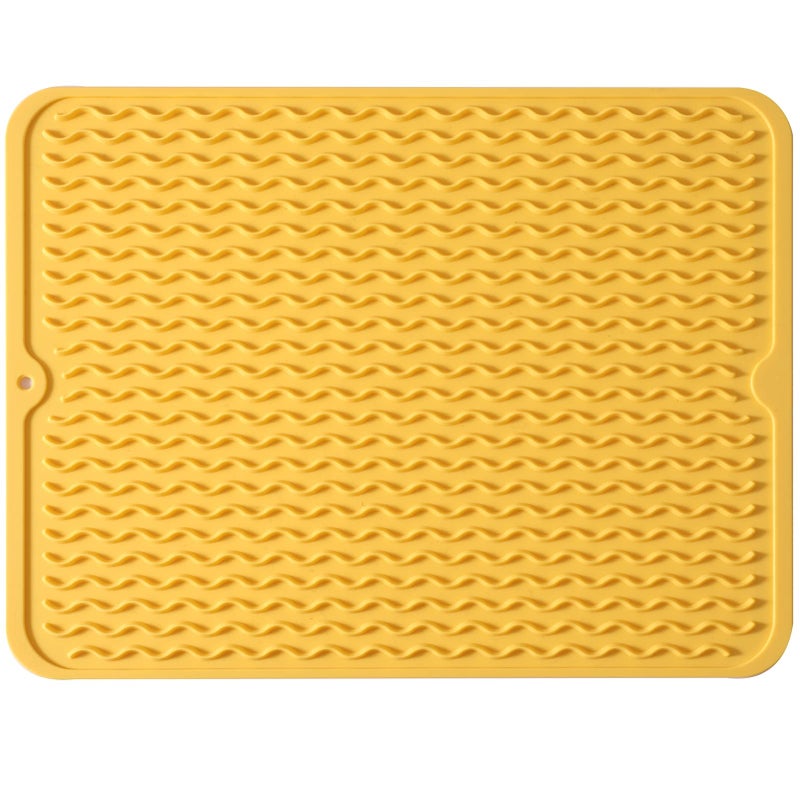 MicoYang Silicone Dish Drying Mat for Multiple UsageEasy cleanEcofriendlyHeatresistant Silicone Mat for Kitchen Counter or SinkRefrigerator or drawer liner Yellow L 16 inches x 12 inches