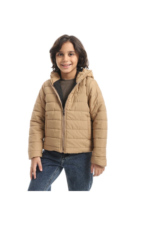 A Casual Stylish For Everyday Use Hooded Collar Jacket _ Beige