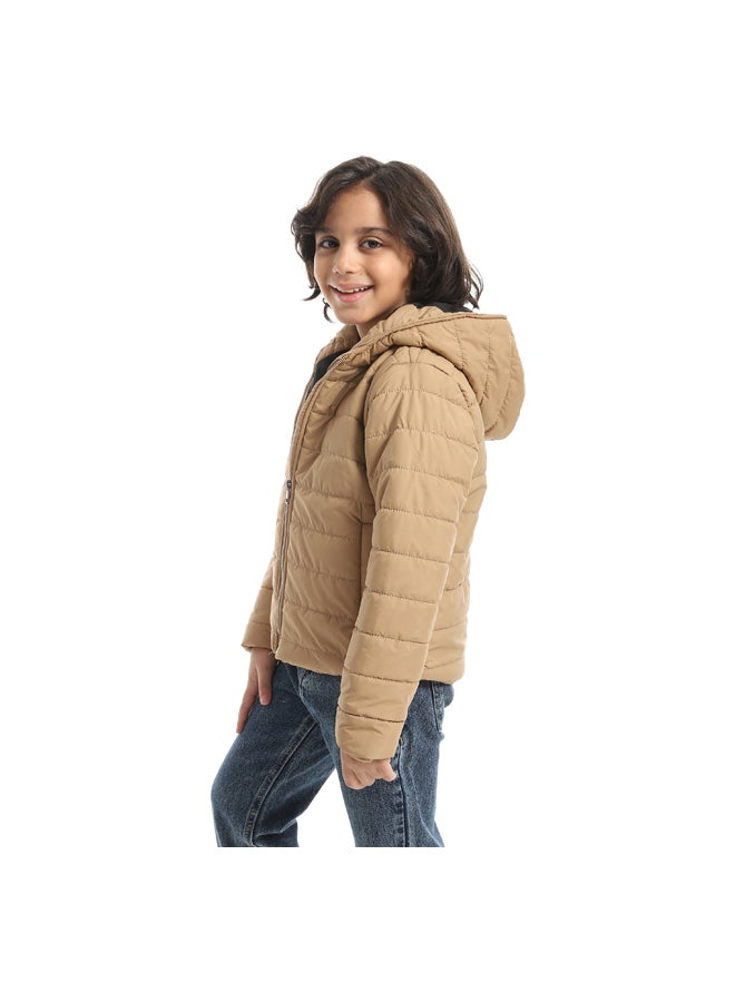 A Casual Stylish For Everyday Use Hooded Collar Jacket _ Beige