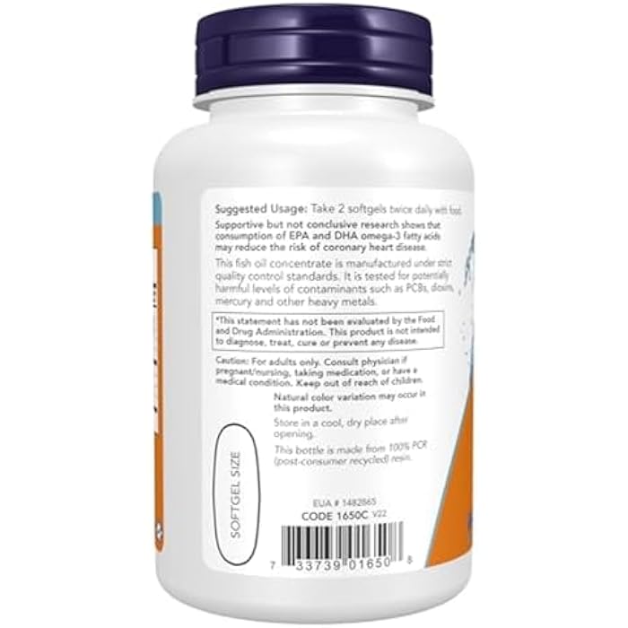 NOW Supplements, Omega-3 180 EPA / 120 DHA, Molecularly Distilled, Cardiovascular Support, 100 Softgels - Image 3