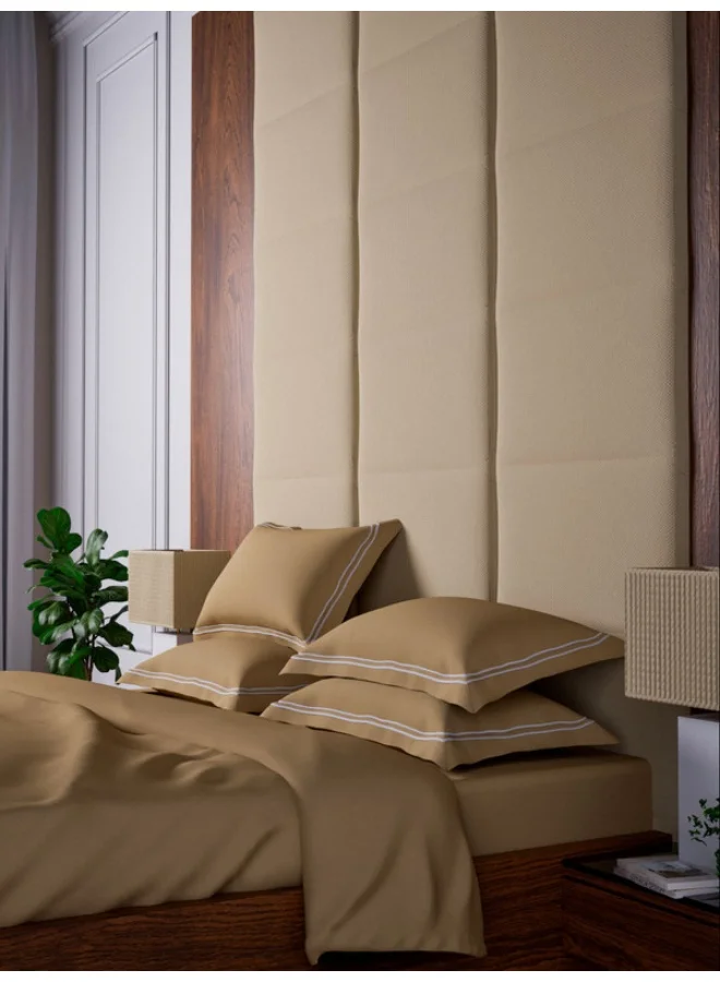 MULBERRY LIVING 100% Cotton - 500Tc Opulent Hue Queen Size (160X200 Cms) Fitted Bedsheet With 2 Pillow Covers (50X75 Cm) - Fawn