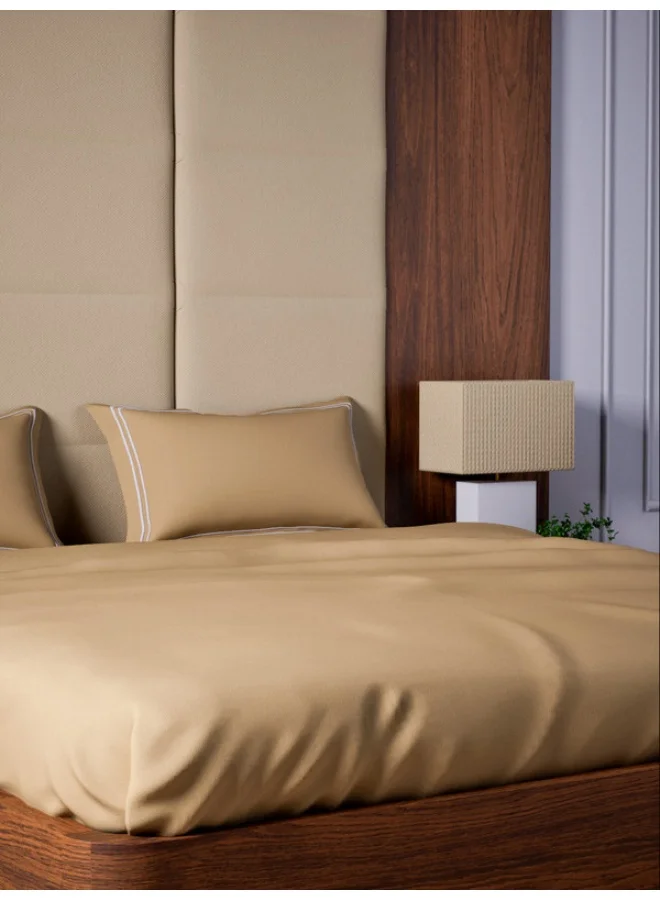 MULBERRY LIVING 100% Cotton - 500Tc Opulent Hue Queen Size (160X200 Cms) Fitted Bedsheet With 2 Pillow Covers (50X75 Cm) - Fawn