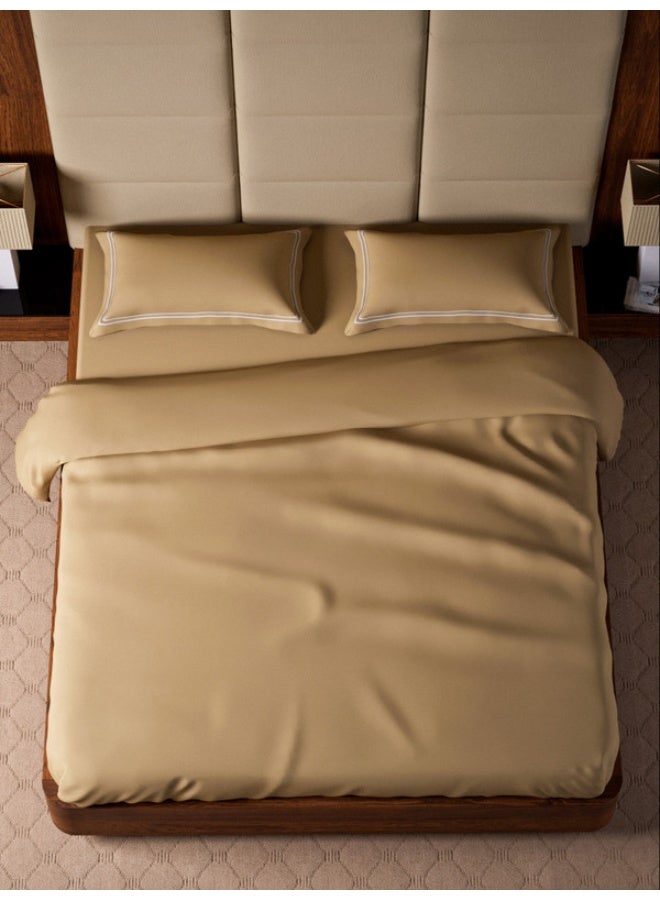 MULBERRY LIVING 100% Cotton - 500Tc Opulent Hue Queen Size (160X200 Cms) Fitted Bedsheet With 2 Pillow Covers (50X75 Cm) - Fawn - Image 4