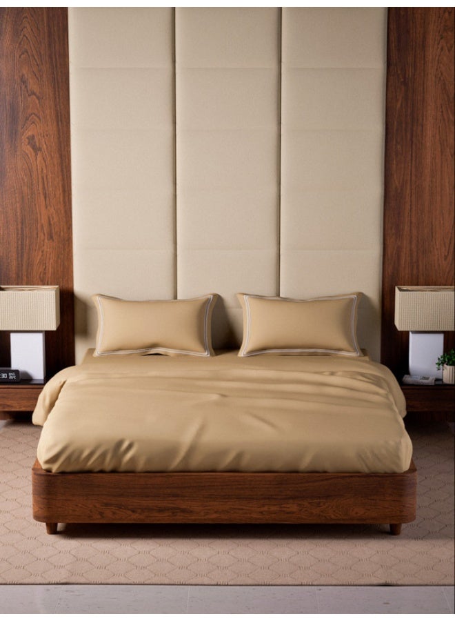 MULBERRY LIVING 100% Cotton - 500Tc Opulent Hue Queen Size (160X200 Cms) Fitted Bedsheet With 2 Pillow Covers (50X75 Cm) - Fawn - Image 1