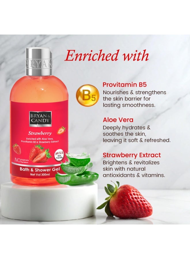 Bryan & Candy Strawberry Shower Gel (300ml) with Aloe Vera. Gentle, Moisturizing Body Wash for Soft, Supple Skin - Image 3