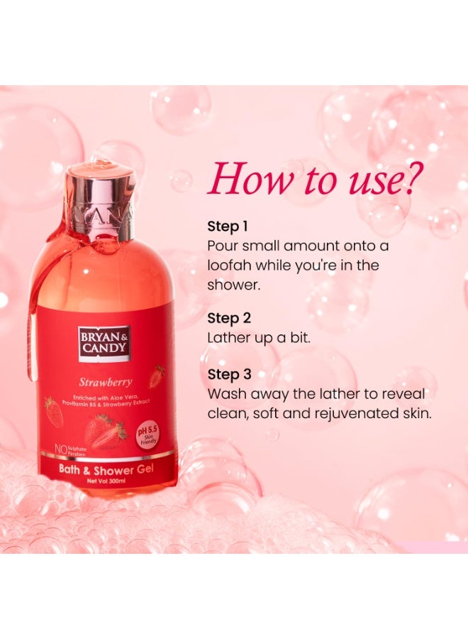 Bryan & Candy Strawberry Shower Gel (300ml) with Aloe Vera. Gentle, Moisturizing Body Wash for Soft, Supple Skin - Image 4