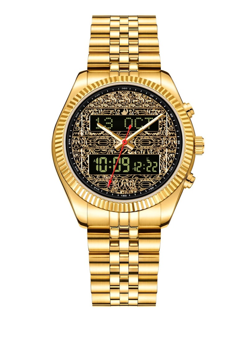 AL-HARAMEEN ساعة صلاة للرجال من الفولاذ المقاوم للصدأ أنالوج + ديجيتال HA-6109A