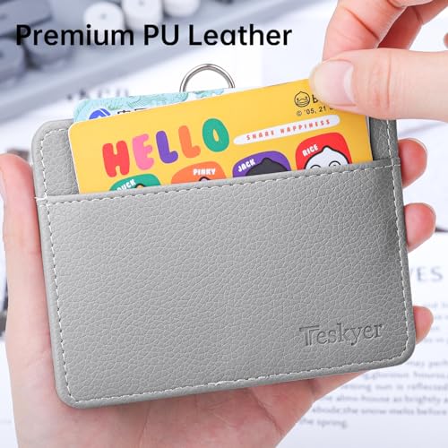 Teskyer Badge Holder with Lanyard, Leather ID Name Badge Card Holder with Lanyard for ID Badges, Horizontal, Lychee Pattern Grey - Image 5