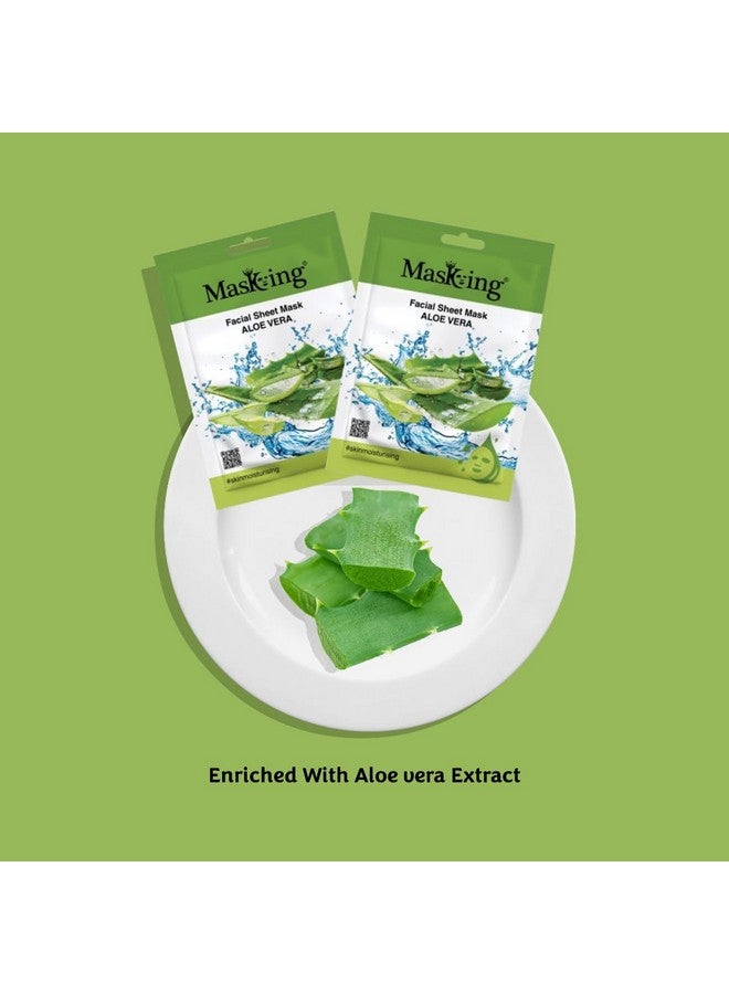 Masking Beauty Facial Sheet Mask (Aloe Vera) Suitable for Women & Men Pack of 05 - Image 3