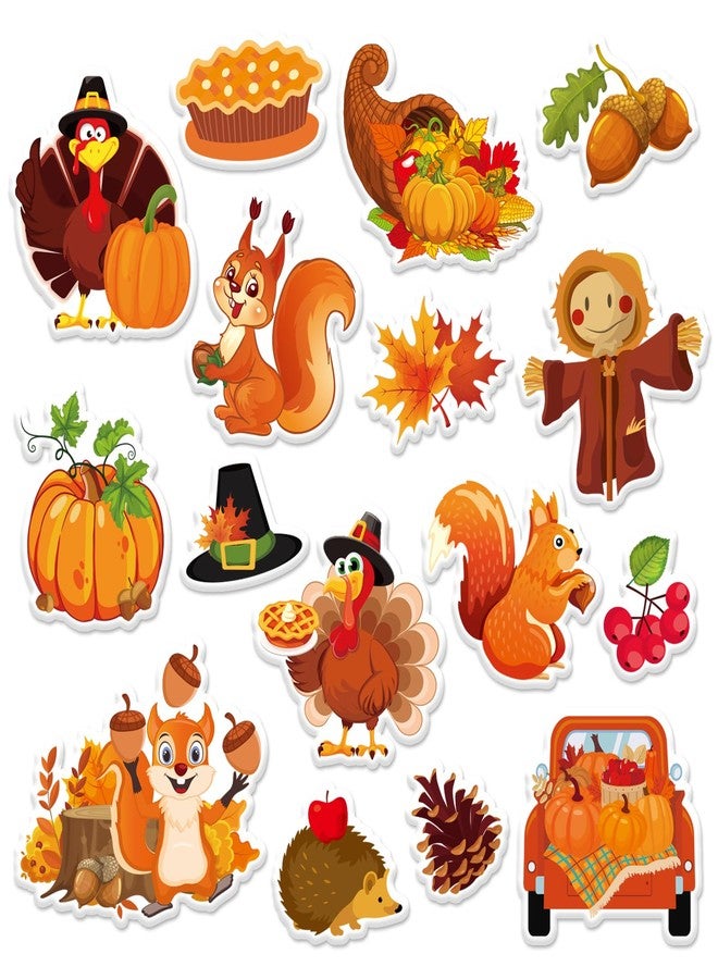 وولاين مجموعة ملصقات جل سميكة من والين، 32 قطعة، لعيد الشكر والخريف، تتضمن ملصقات على شكل يقطين، ديك رومي، شاحنة، سنجاب، فزاعة، لتزيين النوافذ والجدران في فصل الخريف، للمدرسة والمنزل والفصول الدراسية، ورقتان. - Image 1