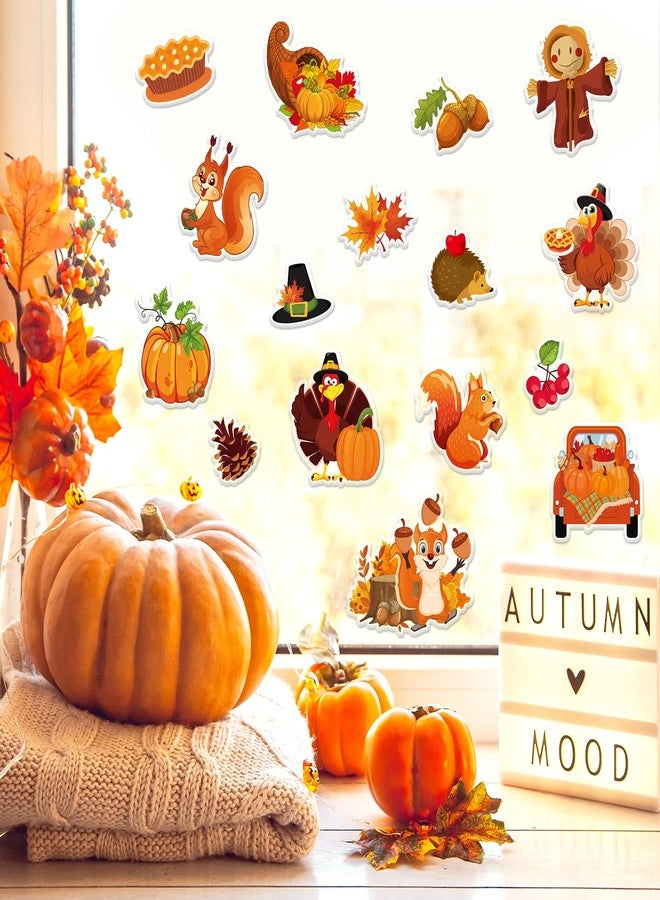 وولاين مجموعة ملصقات جل سميكة من والين، 32 قطعة، لعيد الشكر والخريف، تتضمن ملصقات على شكل يقطين، ديك رومي، شاحنة، سنجاب، فزاعة، لتزيين النوافذ والجدران في فصل الخريف، للمدرسة والمنزل والفصول الدراسية، ورقتان. - Image 2
