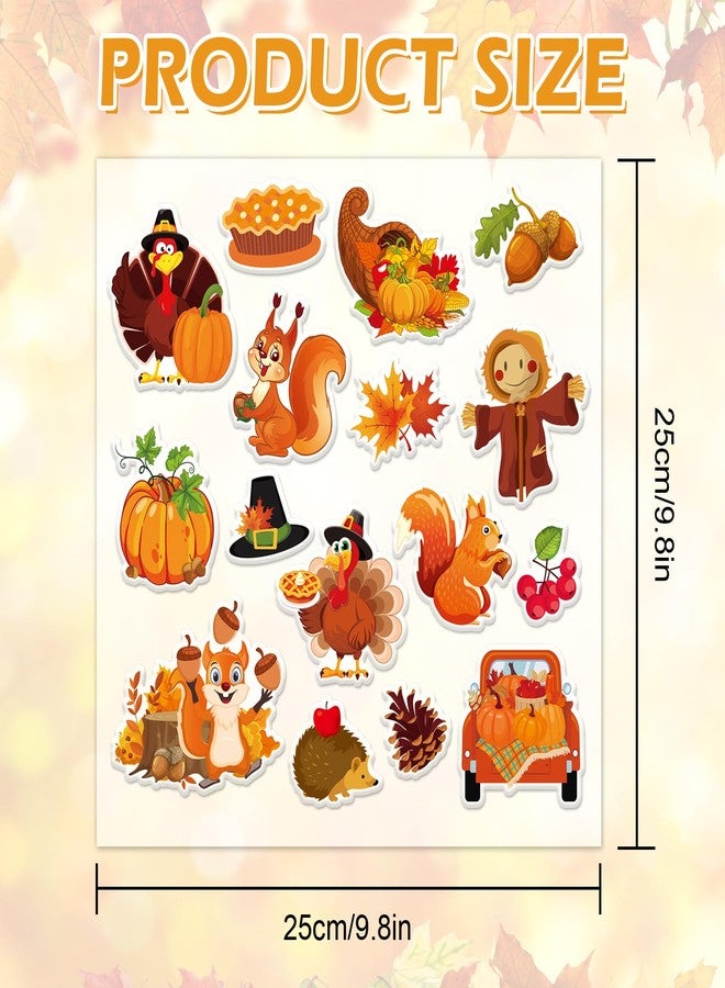 وولاين مجموعة ملصقات جل سميكة من والين، 32 قطعة، لعيد الشكر والخريف، تتضمن ملصقات على شكل يقطين، ديك رومي، شاحنة، سنجاب، فزاعة، لتزيين النوافذ والجدران في فصل الخريف، للمدرسة والمنزل والفصول الدراسية، ورقتان. - Image 5