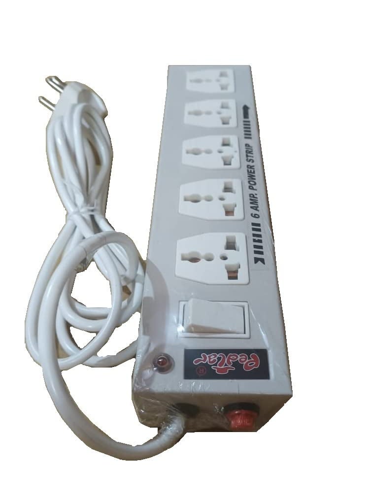 MME MME 5 Way Spike Guard Extension CordBoard with 2 Meter Cord Length Copper Brass Metal Body LED Indicator 