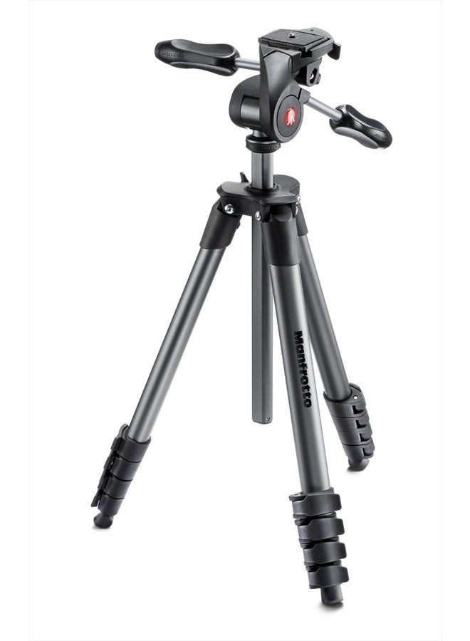 Manfrotto Compact Advanced Aluminum 5-Section Tripod Kit with 3-Way Head, Black (MKCOMPACTADV-BK) - Image 1