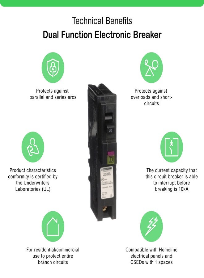 Schneider Electric Square D - HOM120PDFC Homeline Plug-On Neutral 20 Amp Single-Pole Dual Function (CAFCI and GFCI) Circuit Breaker, - Image 1