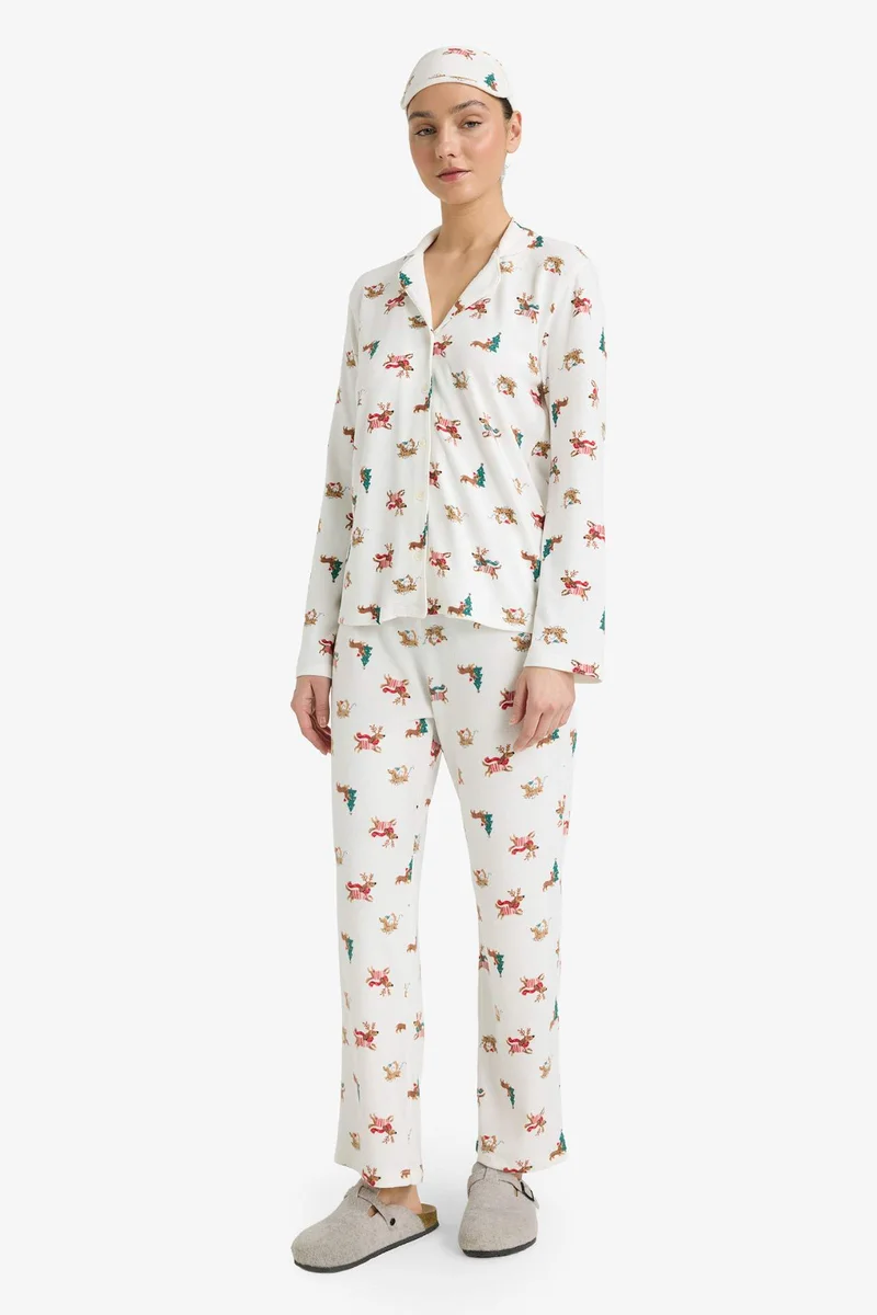 ديفاكتو Regular Fit Long Sleeve 2 Piece Christmas Pyjamas Set