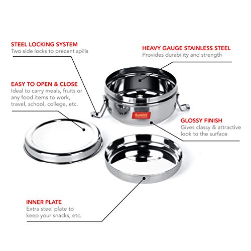 Sumeet Stainless Steel Food Pack Lunch Box for Kids/School with Steel Separator Plate and Locking Clip, 350ML Capacity - Image 3