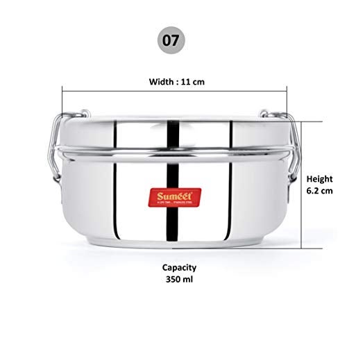 Sumeet Stainless Steel Food Pack Lunch Box for Kids/School with Steel Separator Plate and Locking Clip, 350ML Capacity - Image 4