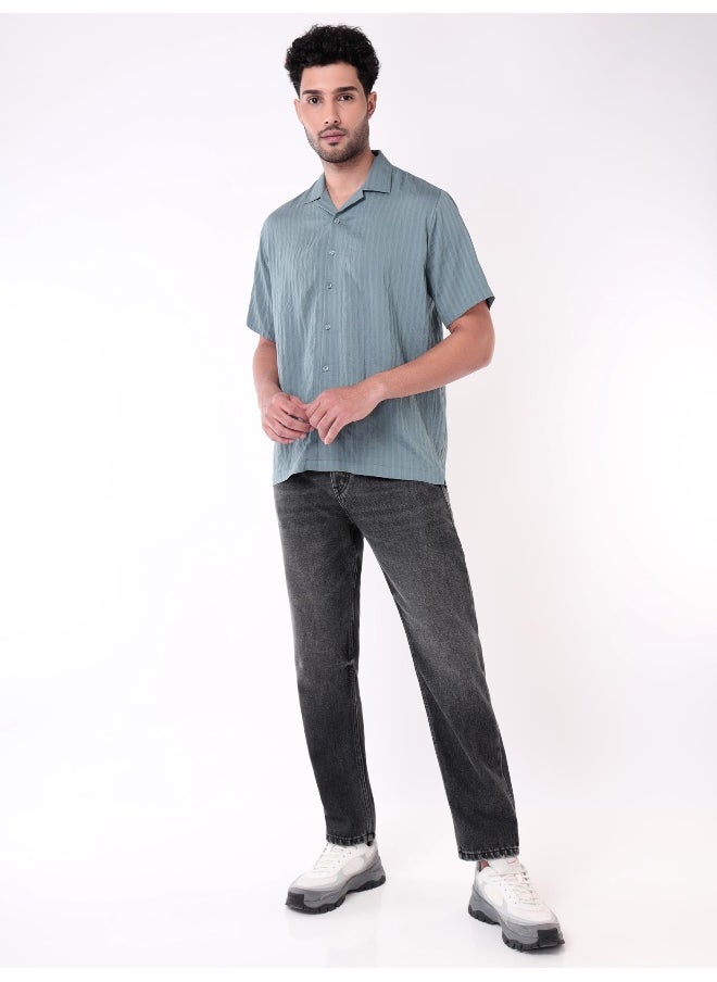Beyoung Bluish Grey Striped Casual Shirt for Men  - Image 2