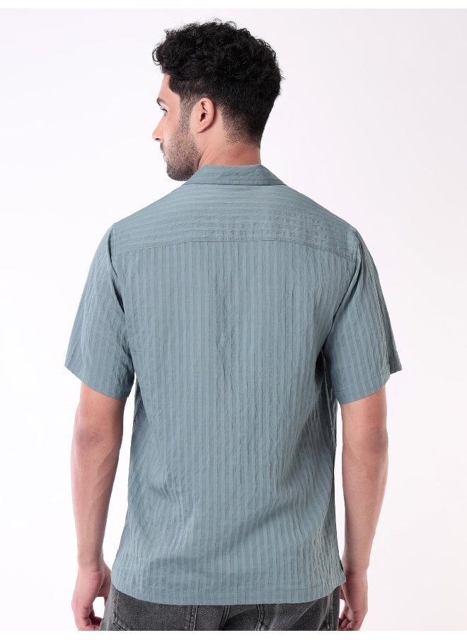 Beyoung Bluish Grey Striped Casual Shirt for Men  - Image 5