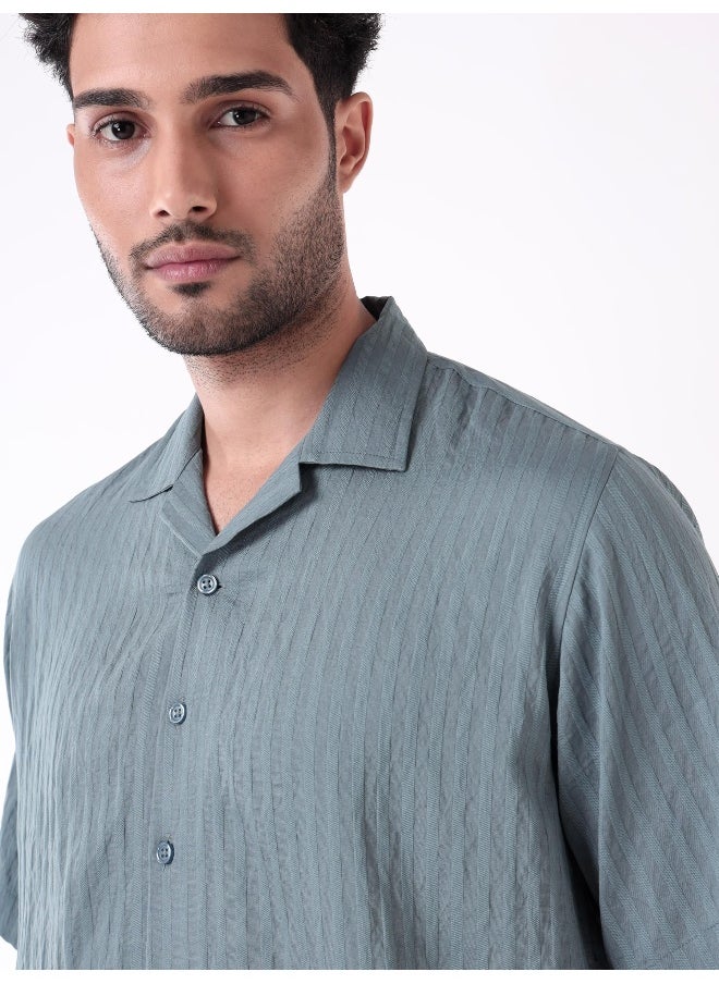 Beyoung Bluish Grey Striped Casual Shirt for Men  - Image 4