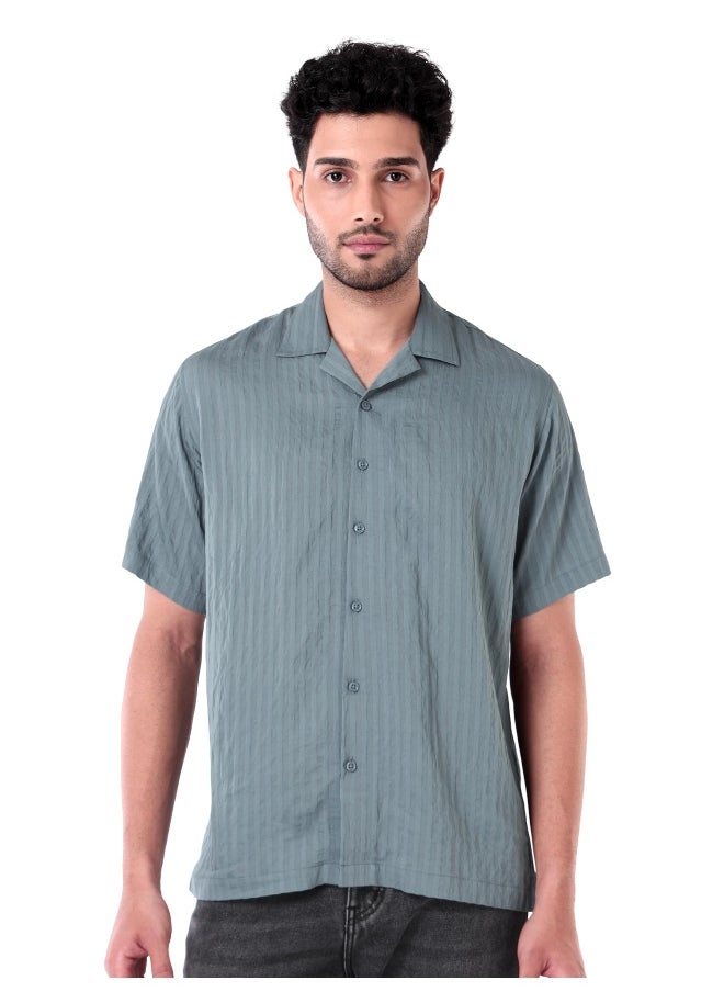 Beyoung Bluish Grey Striped Casual Shirt for Men  - Image 3