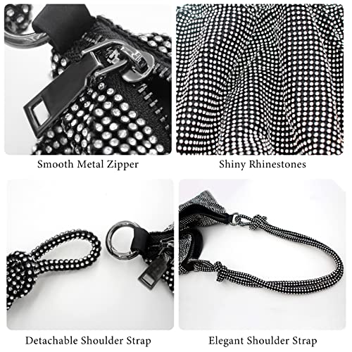 iSamzan Rhinestone Purse Silver Hobo Purse Sparkly Black Evening Bag for Women Prom Party Wedding-Black Silver - Image 2