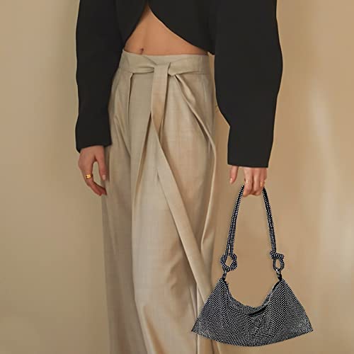 iSamzan Rhinestone Purse Silver Hobo Purse Sparkly Black Evening Bag for Women Prom Party Wedding-Black Silver - Image 5