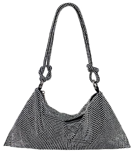iSamzan Rhinestone Purse Silver Hobo Purse Sparkly Black Evening Bag for Women Prom Party Wedding-Black Silver - Image 1