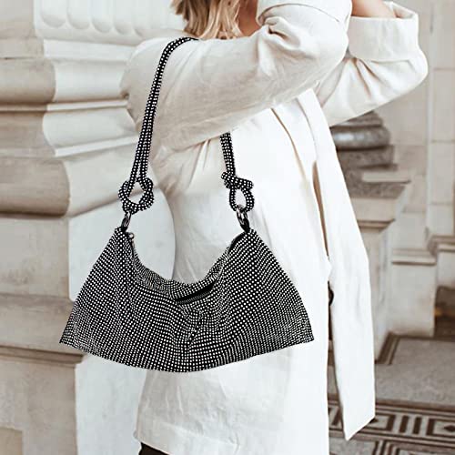 iSamzan Rhinestone Purse Silver Hobo Purse Sparkly Black Evening Bag for Women Prom Party Wedding-Black Silver - Image 3
