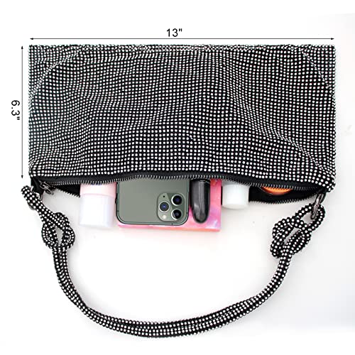 iSamzan Rhinestone Purse Silver Hobo Purse Sparkly Black Evening Bag for Women Prom Party Wedding-Black Silver - Image 4