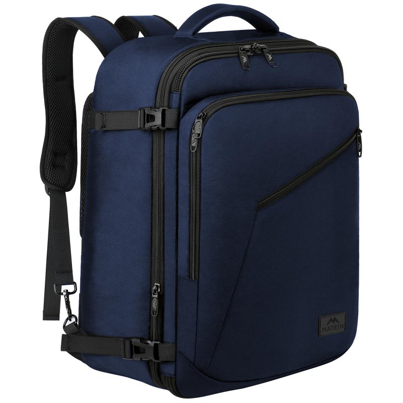 MATEIN Weekender Backpack, Large Capacity Travelling Suitcase Backpack with Strap for Clothes, Expandable Flight Approved Business Carry on Daypack for International Travel, Blue - Image 1