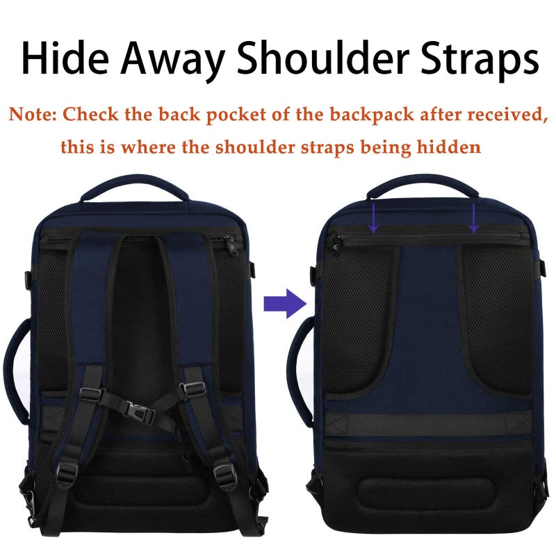 MATEIN Weekender Backpack, Large Capacity Travelling Suitcase Backpack with Strap for Clothes, Expandable Flight Approved Business Carry on Daypack for International Travel, Blue - Image 4