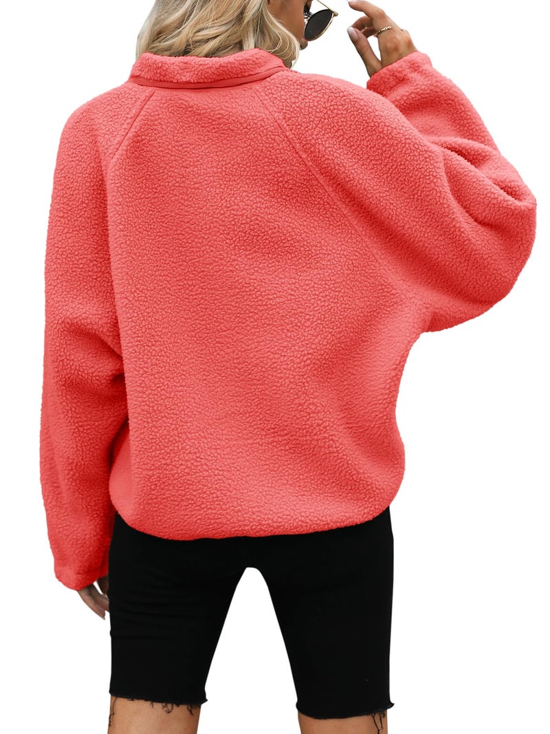 Yanekop Sherpa Jacket Women Fall Winter Faux Fur Coat Fuzzy Fleece Jacket Button Up Cozy Sweaters Warm Winter Clothes(A Coral,L) - Image 4