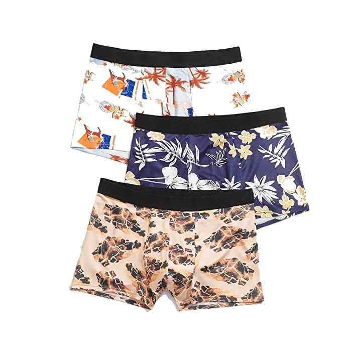 ASJAR Printed Cotton Mid Waist Plus Ice Silk Elasticity Best Fitting Boxer Brief Shorts Pants/Underwears for Men (Pack of 3) (Multicolor) (L) - Image 1