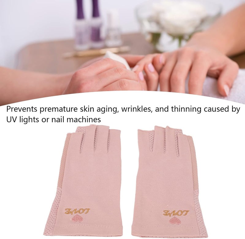 Anti UV Manicure Gloves, Nail Lamp Breathable Gloves, Art Skin UV Gloves for Gel Nail Lamp Home Salon (Lotus Root Color) - Image 2
