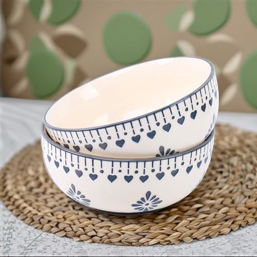 Niyara Handmade Ceramic Bowls | Multipurpose Serving Bowls for Soup, Cereal, Salad, Snacks | Microwave & Dishwasher Safe (Set of 2) (Grey jhalar) - Image 1