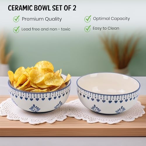 Niyara Handmade Ceramic Bowls | Multipurpose Serving Bowls for Soup, Cereal, Salad, Snacks | Microwave & Dishwasher Safe (Set of 2) (Grey jhalar) - Image 2