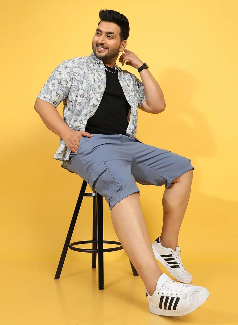 Instafab Plus Instafab Plus Men's Blue Cargo Shorts For Casual Wear | 6 Pockets | Plus Size Fit | Button Closure | Cotton Poly Cargo Shorts Crafted With Comfort Fit For Everyday Wear