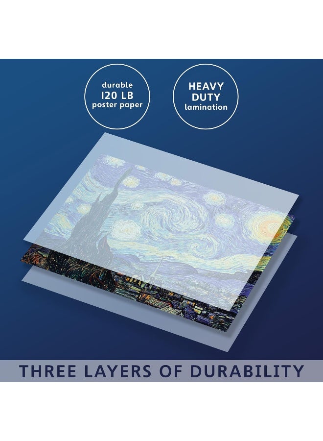 Home Trove Palace Learning 2 Pack - Starry Night By Vincent Van Gogh & The Great Wave Off Kanagawa By Katsushika Hokusai - Fine Art Poster Prints (Laminated, 18" X 24")  - Image 3