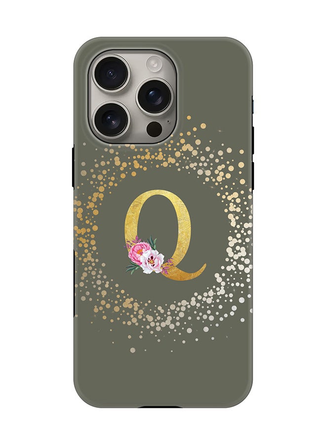 Stylizedd Tough Pro Magnetic Case for iPhone 16 Pro, Dual Layer hybrid PC + TPU Mobile Cover Matte - Custom Monogram Floral - Q  (Olive Green ) - Image 1